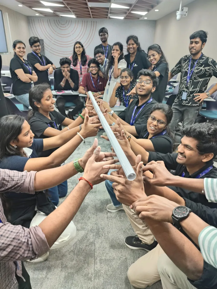 Employees taking part in a corporate team-building activity